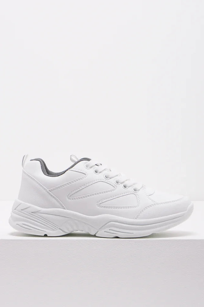 Lace Up Leather Trainer White (1)