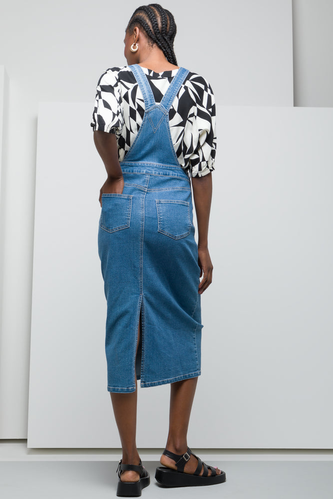 Denim Dungaree Dress Mid Blue (2)