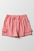 Seersucker Shorts Frilled Peach