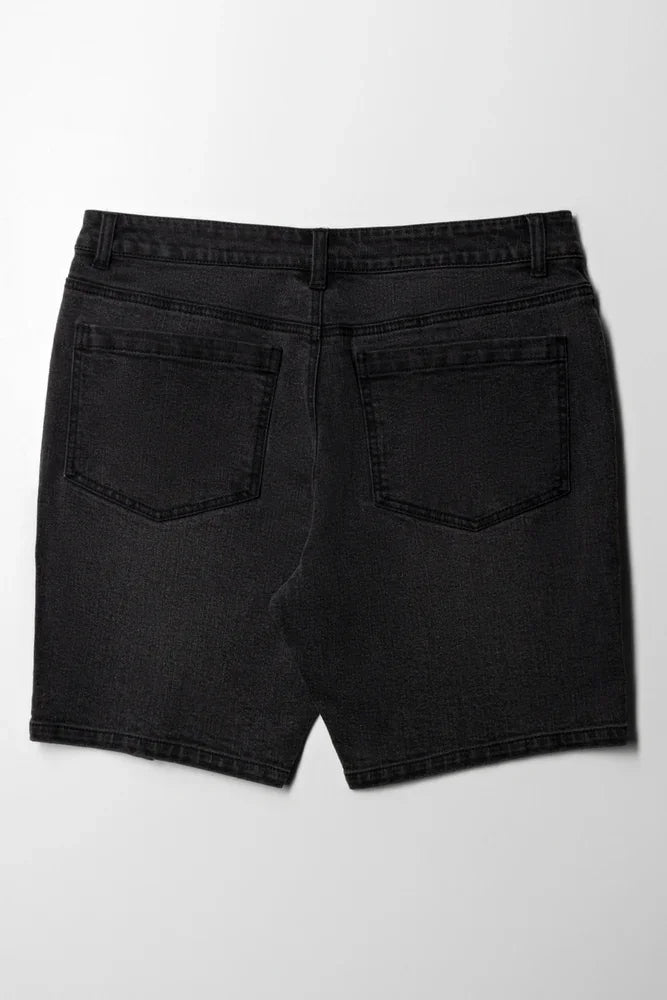 Ripped Denim Shorts Black (2)