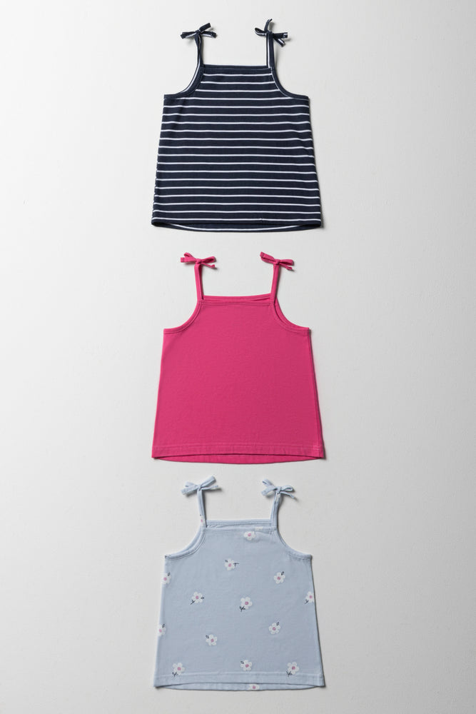 3 Pack Strappy Vests Navy & Pink (2)