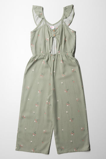 Floral Jumpsuit With Cut Out Detail Green