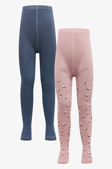 2 Pack Tights Dark Grey & Pink