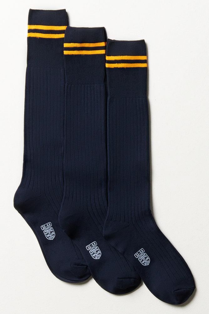 3 Pack Stripe Long Socks Navy