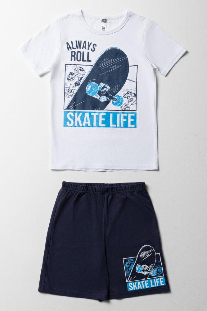Skate Life Short Sleeve Pyjama Set White