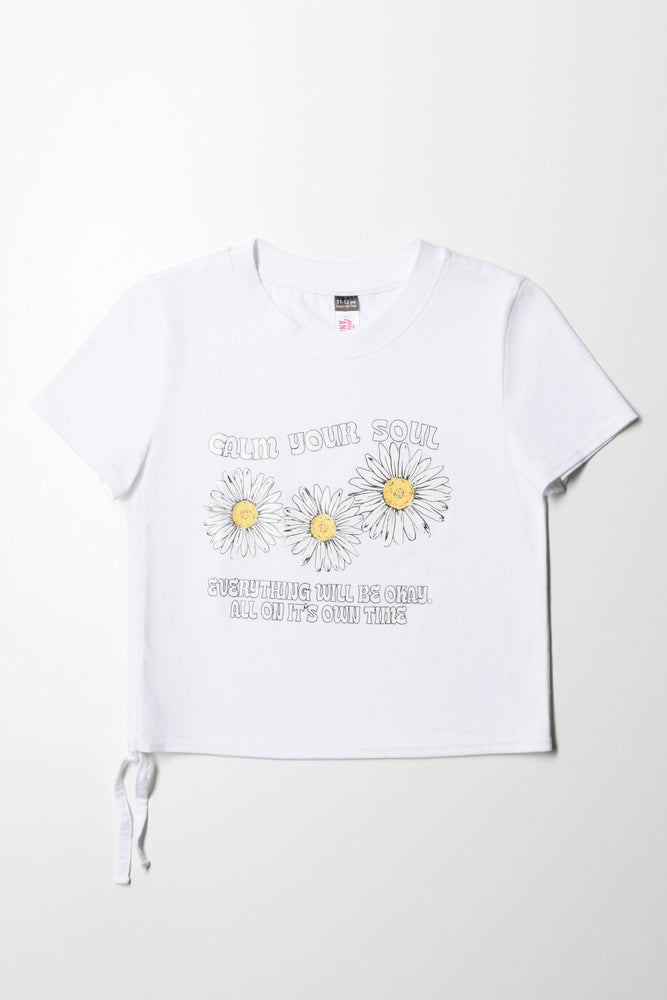 Calm Your Soul Side Tie T-Shirt White