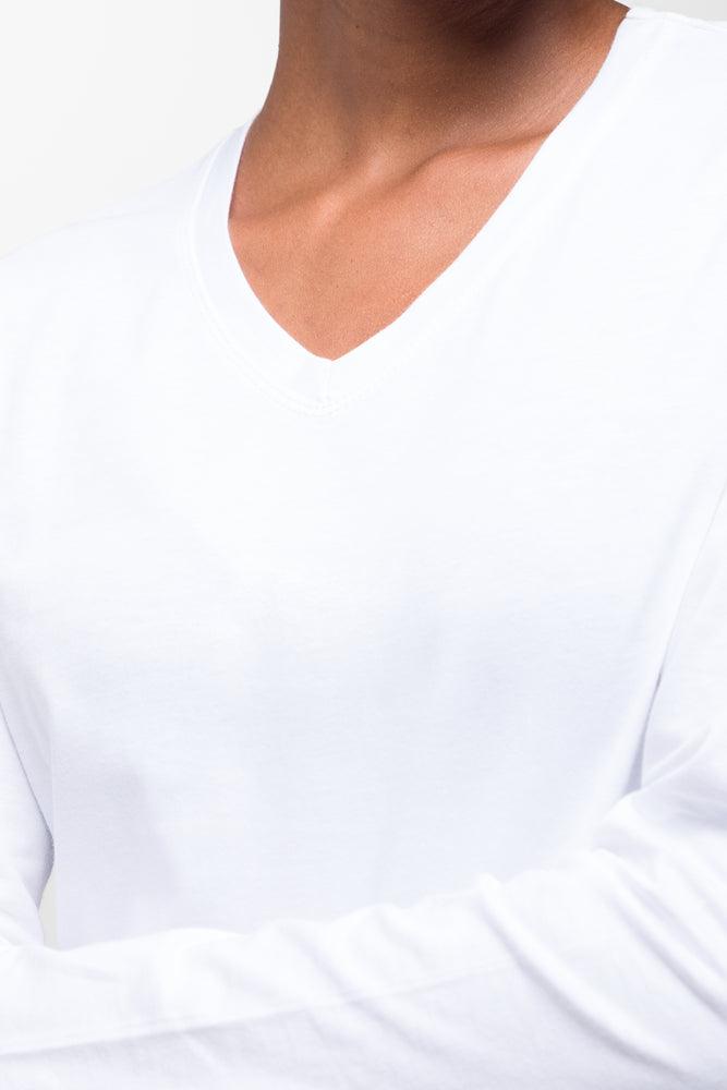 Long Sleeve V-Neck T-Shirt White (3)