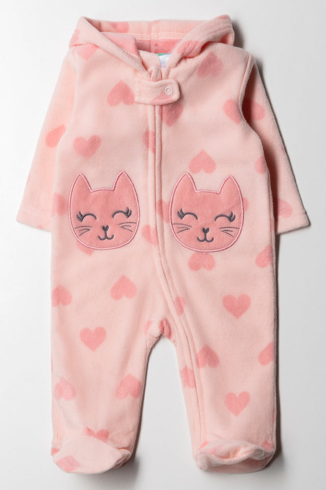 Heart Microfleece Babygrow Girl Pink