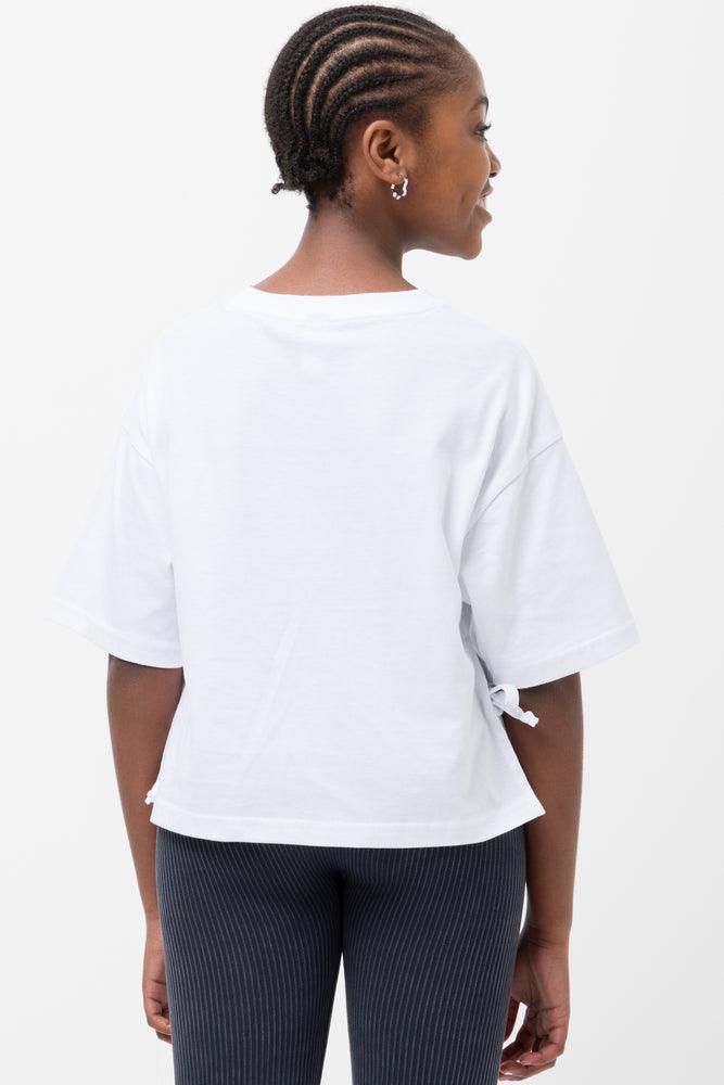 Crop Boxy Side Tie Short Sleeve T-Shirt White (2)