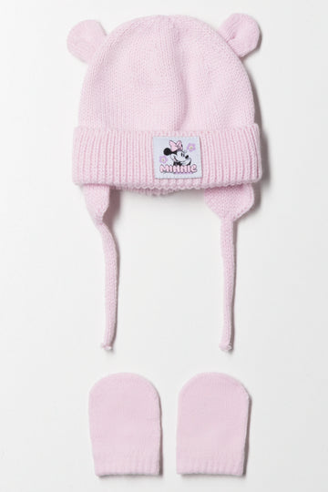 Minnie Mouse Beanie And Mittens Set Pink