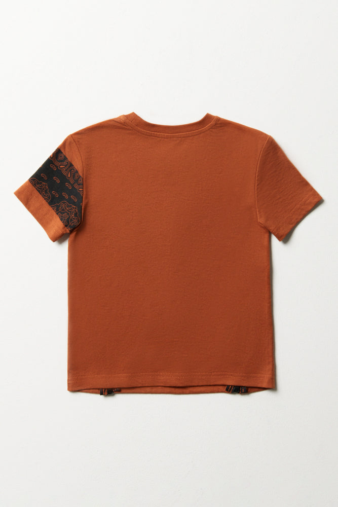 Zipper Short Sleeve T-Shirt Brown (2)