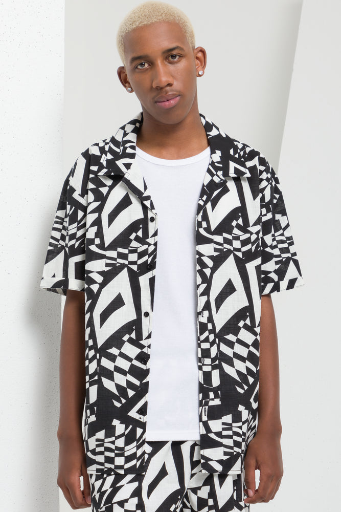 Linen Shirt Printed Black