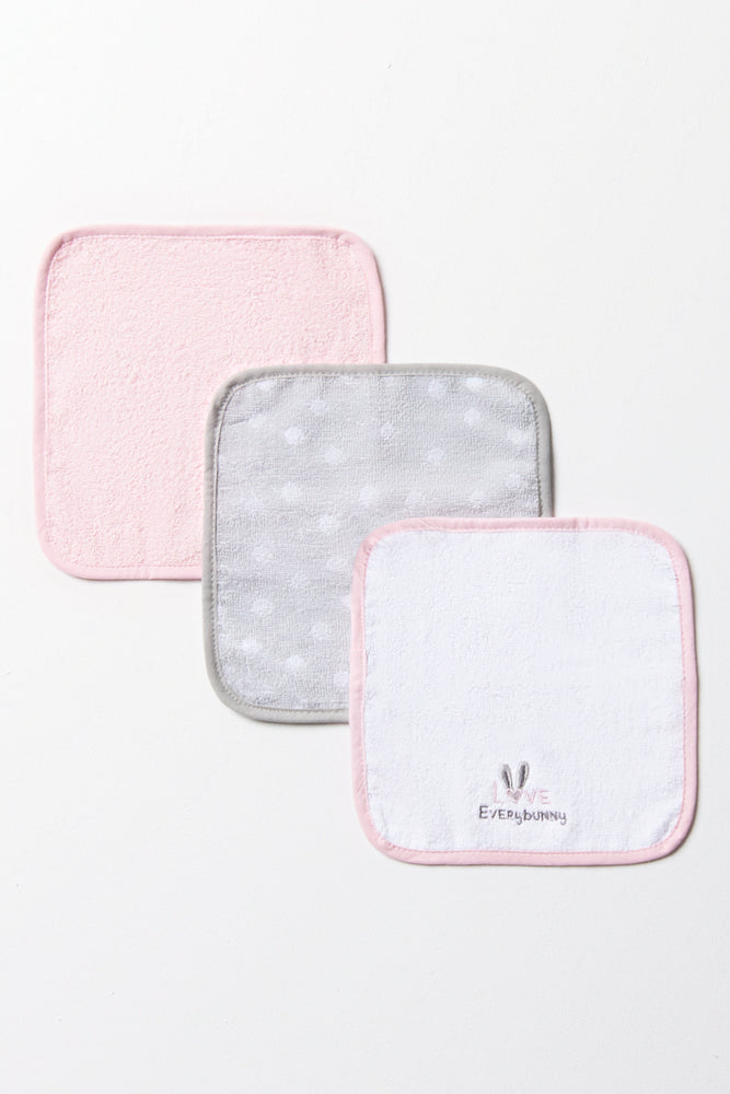 3 Pack Bunny Face Cloths Pink
