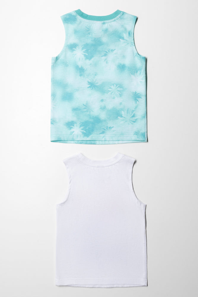 2 Pack Tropical Sleeveless T-Shirts White And Blue (3)