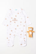 Bear Babygrow With Toy Natural And White
