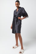 Satin Kimono Sleeve Gown Black (1)