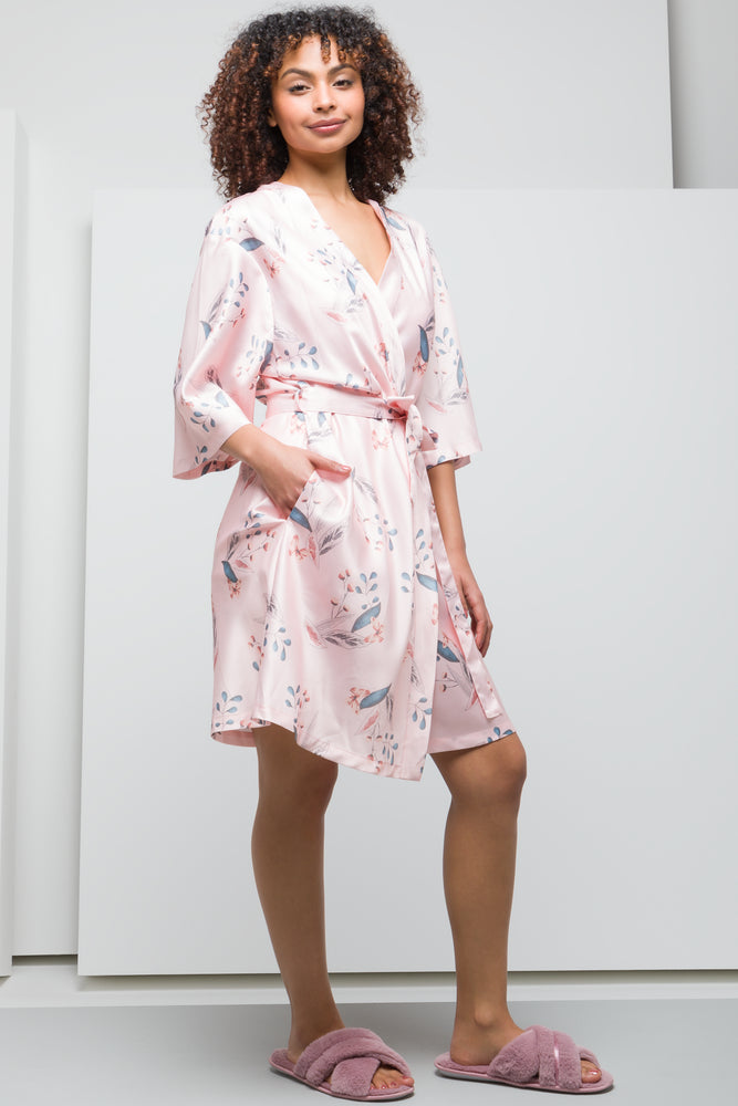 Satin Kimono Sleeve Summer Gown Pink