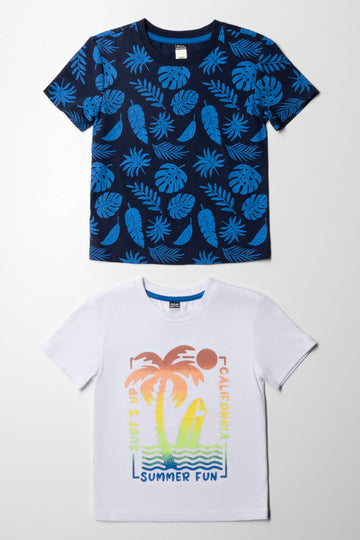 2 Pack Tropical T-Shirts White And Cobalt