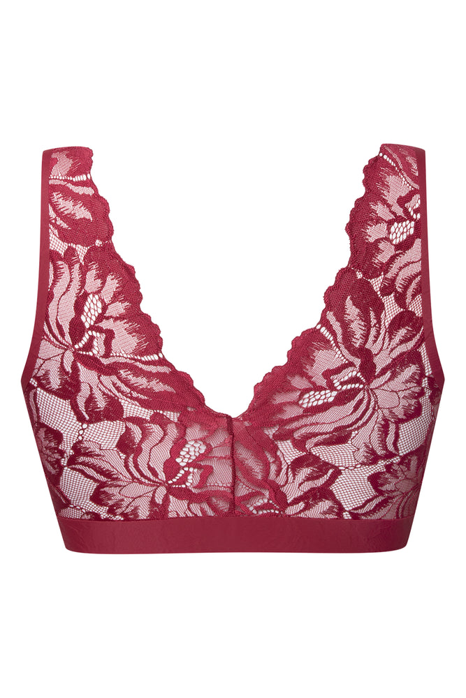 Bonded Lace Back Crop Top Burgundy (1)