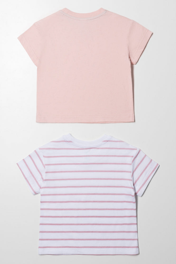 2 Pack Stripe T-Shirts Pink (2)