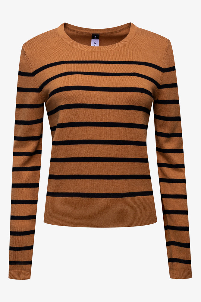 Stripe Long Sleeve Crew Neck Jersey Brown