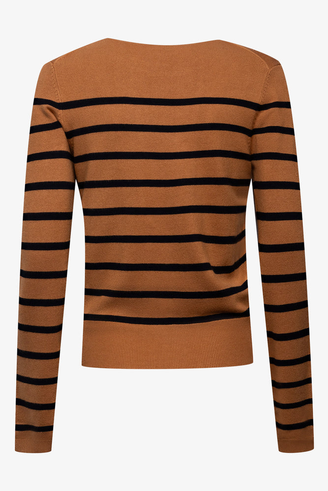 Stripe Long Sleeve Crew Neck Jersey Brown