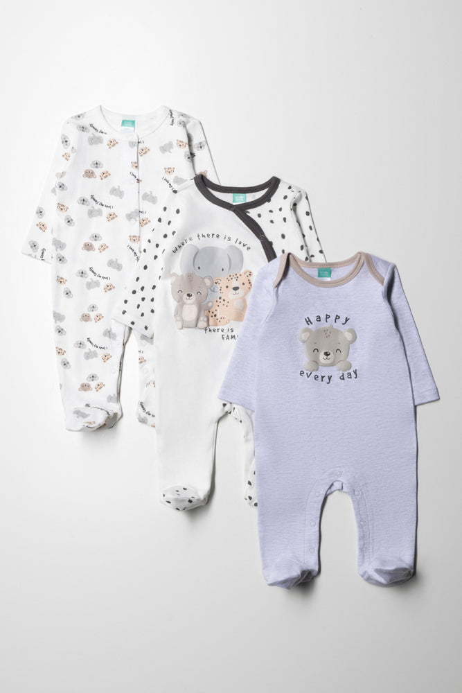 3 Pack Baby-Grow Uni Blue