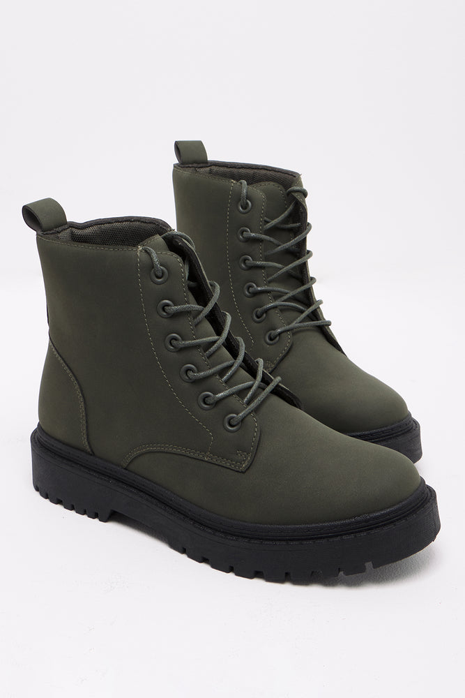 Lace Up Boots Dark Green