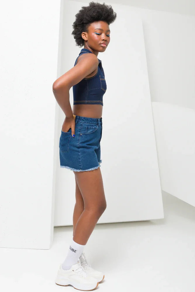Raw Edge Denim Shorts Blue (2)