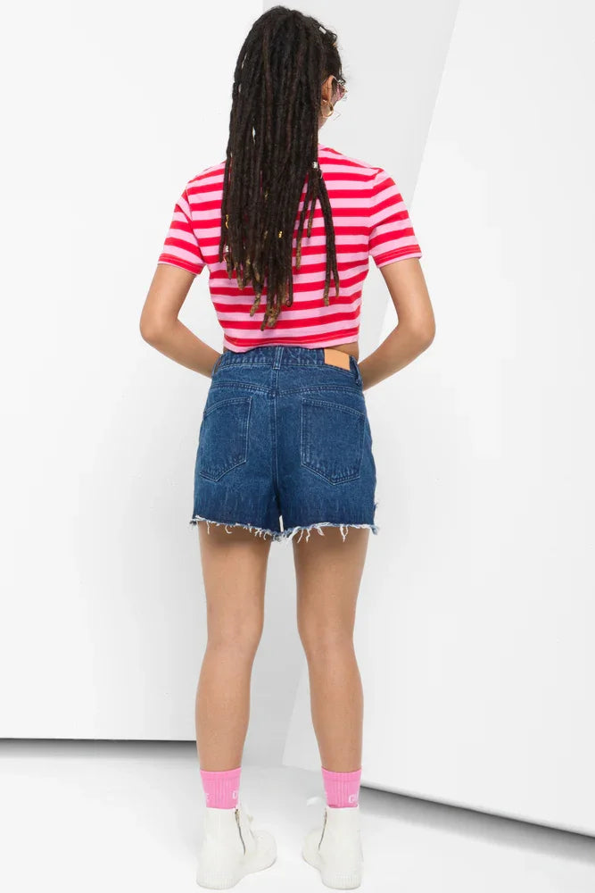 Ripped Denim Shorts Mid Blue (3)
