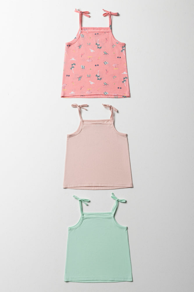 3 Pack Strappy Vests Pink & Aqua (2)