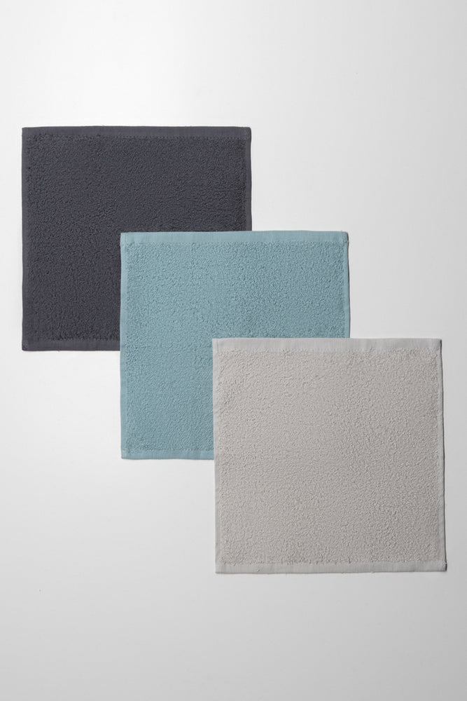 3 Pack Face Cloths Blue, white & Grey