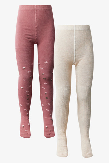 2 Pack Daisy Tights Pink & Natural