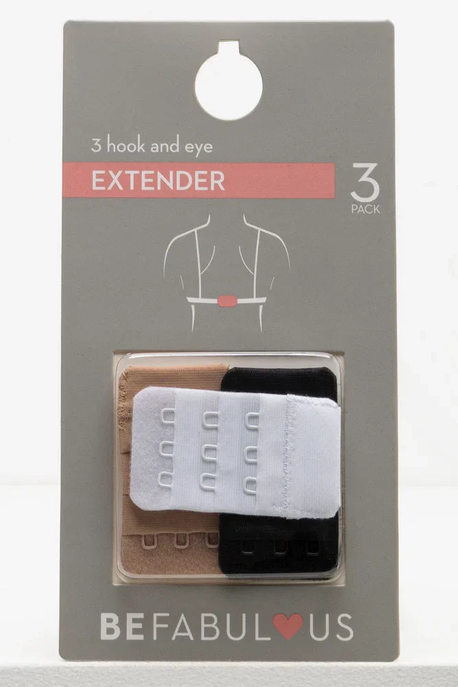 3 Pack Bra Extenders 3 Hook & Eye Black, White & Natural