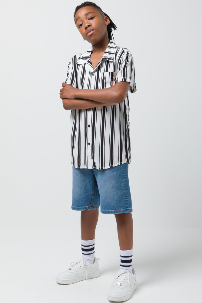 Stripe Short Sleeve Shirts White