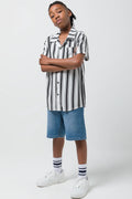 Stripe Short Sleeve Shirts White (1)