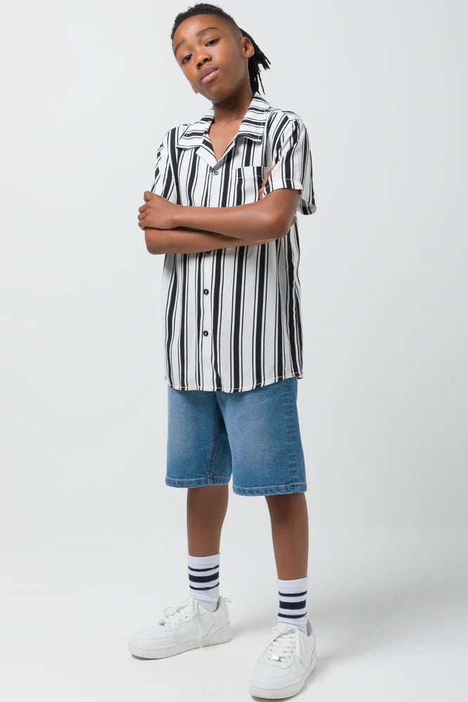 Stripe Short Sleeve Shirts White (1)