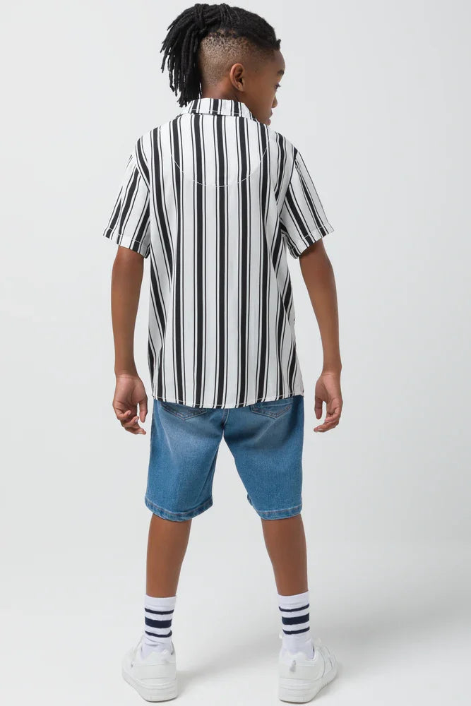 Stripe Short Sleeve Shirts White (2)