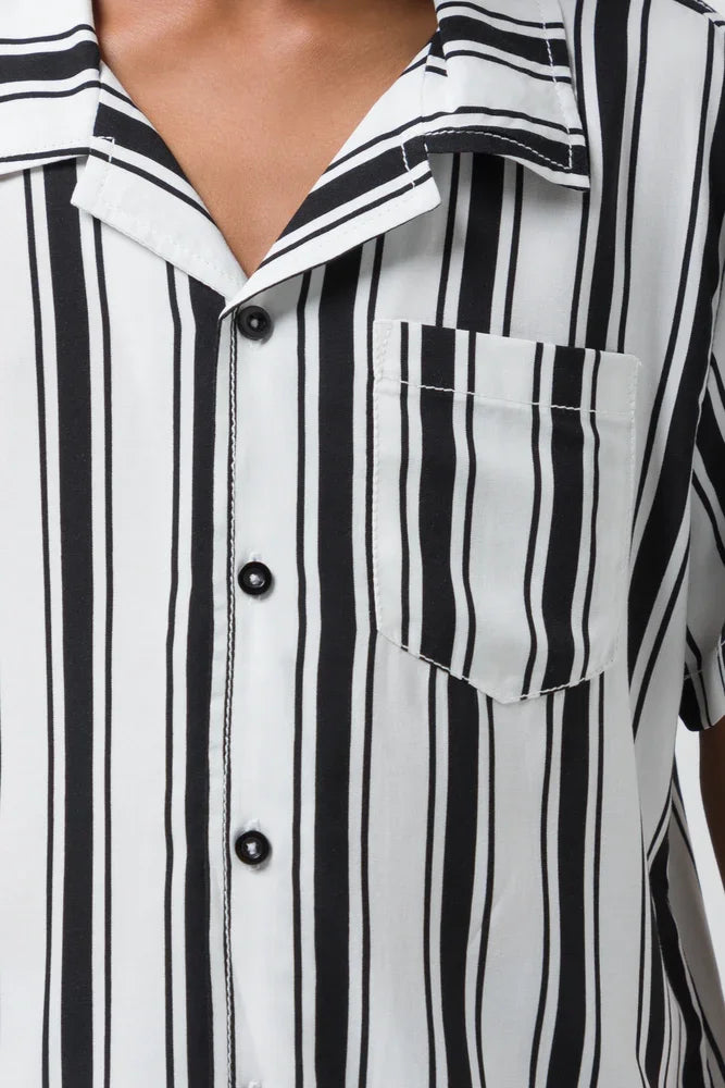 Stripe Short Sleeve Shirts White (3)