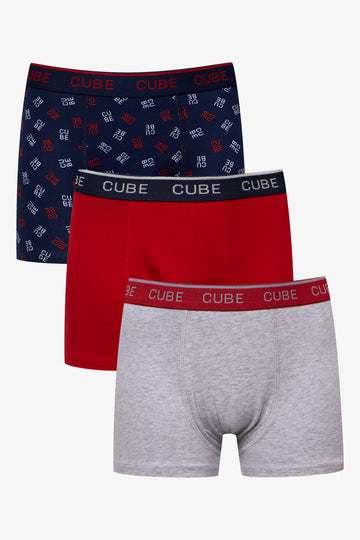 3 Pack Boxers Grey, Red & Navy