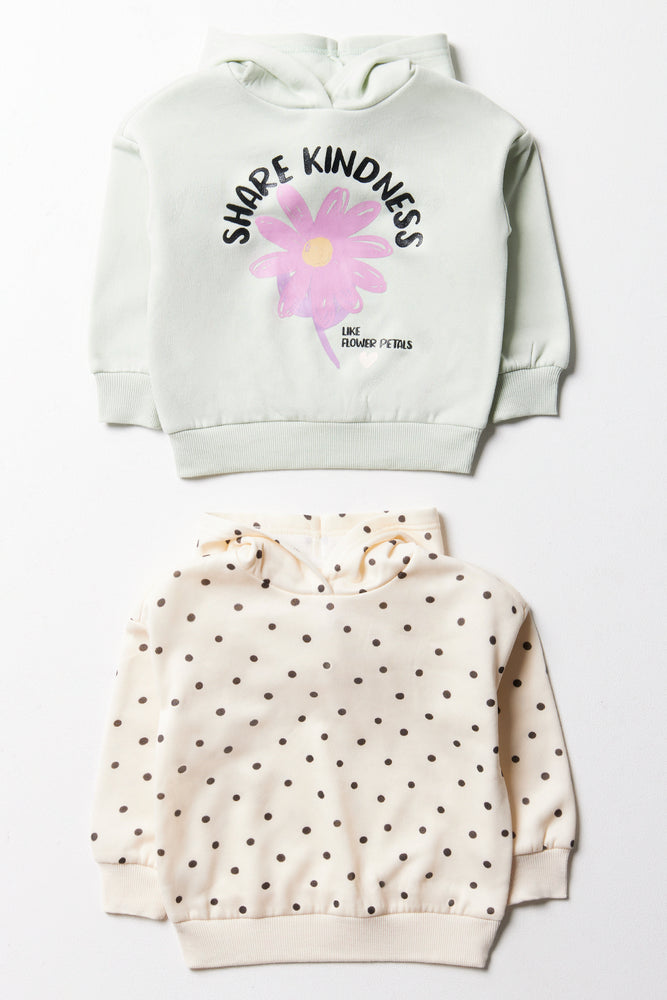 2 Pack Hoodies Green And Cream