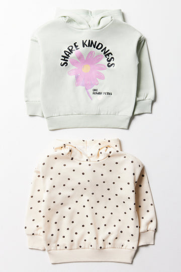 2 Pack Hoodies Green And Cream