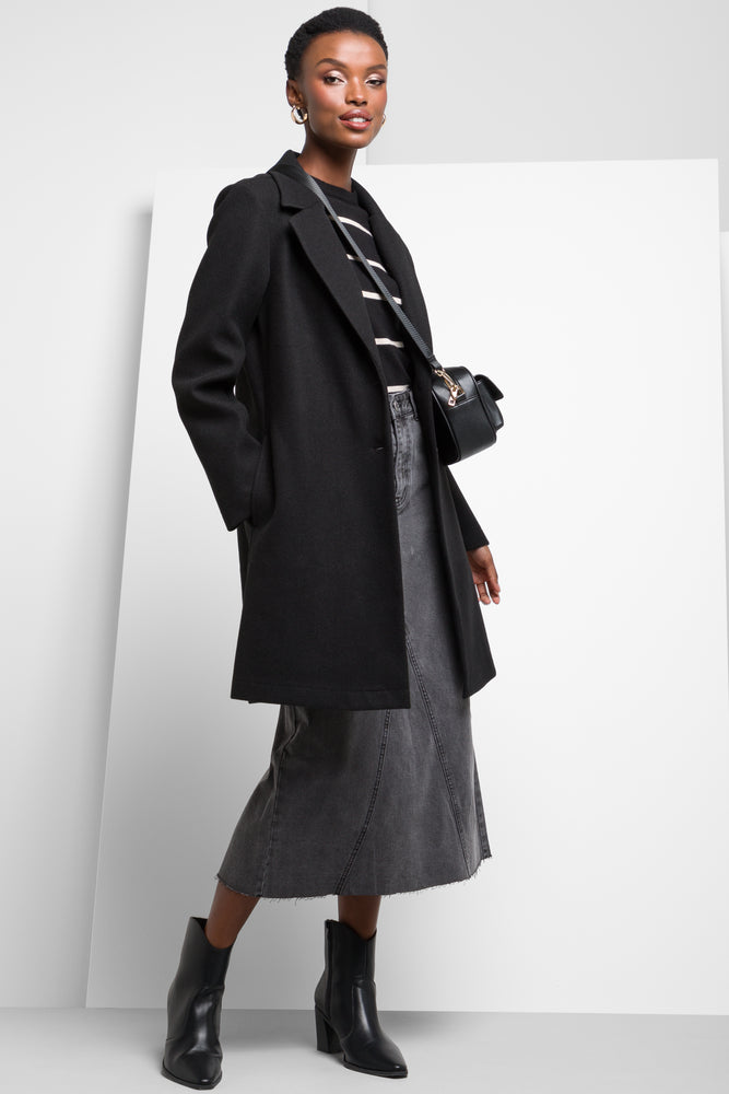 Unlined Melton Coat Black