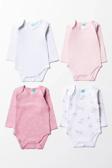 4 Pack Sheep Long Sleeve Bodyvests Pink