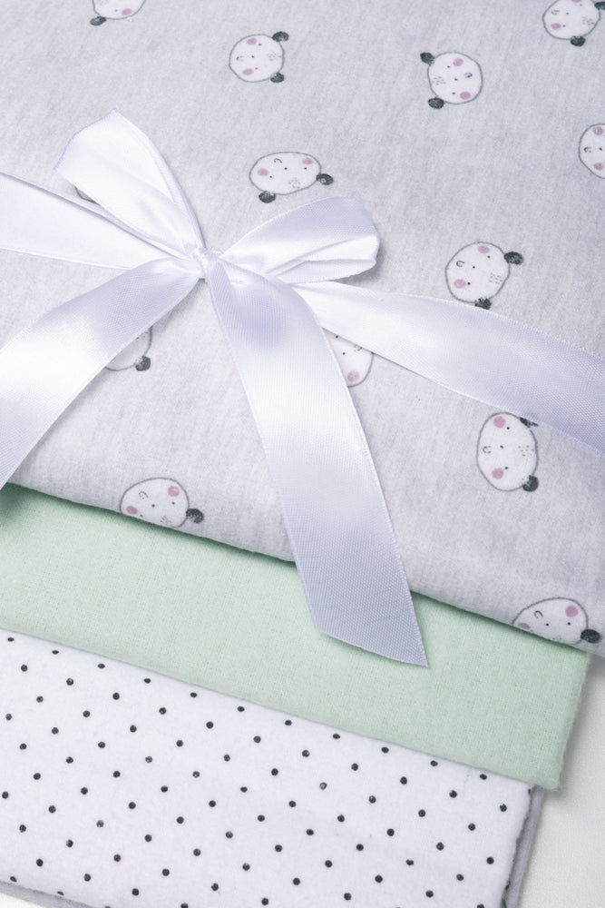 3 Pack Stripe Panda Receiver Blankets Green