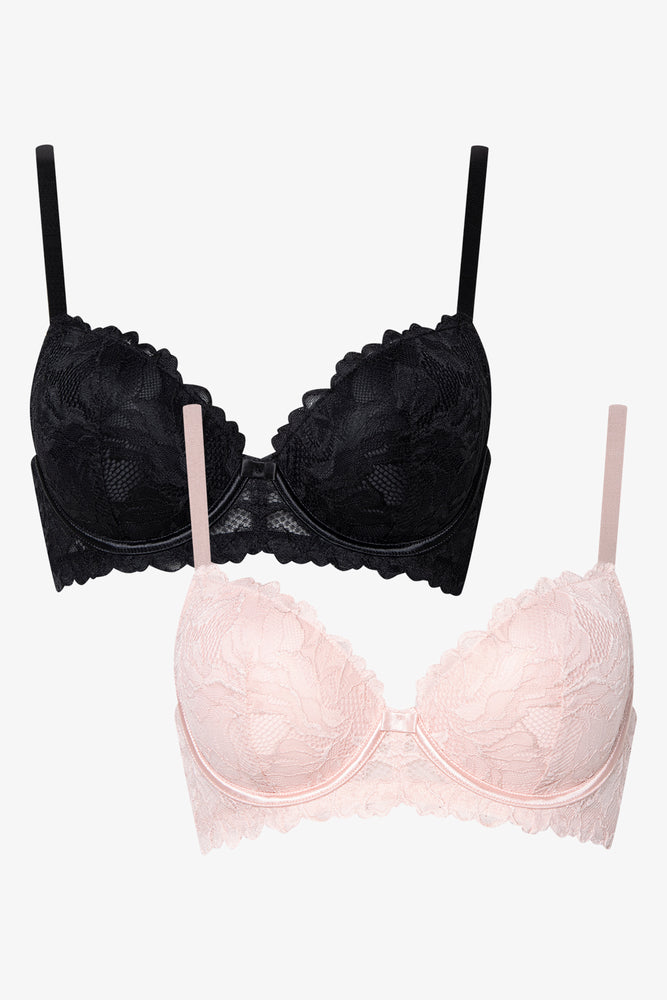 2 Pack Lace Balconette Bras Black & Pink (1)