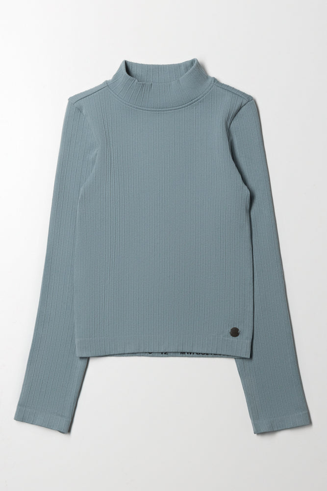 High Neck Seamless Top Blue