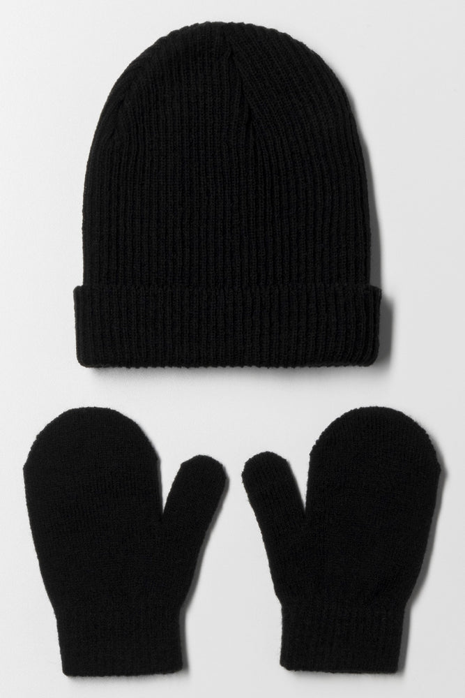 Beanie And Mittens Set Black