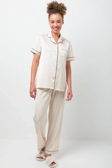 Short Sleeve Button Through Pyjamas Natural