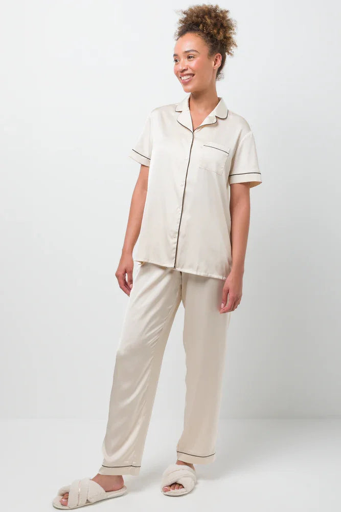 Short Sleeve Button Through Pyjamas Natural (1)